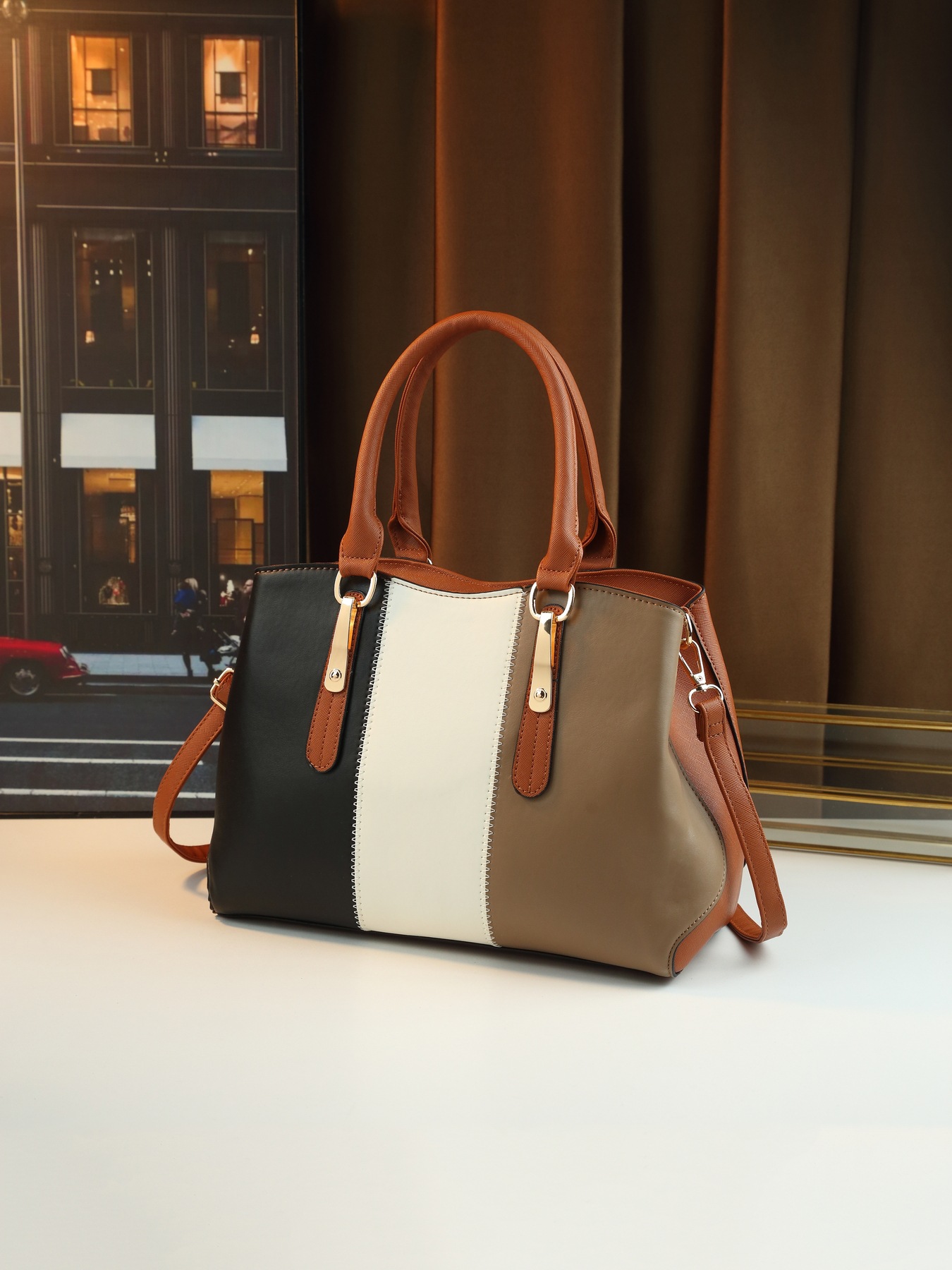 Modische Damen Handtasche Im 4-teile-set Mit Farbblock-design_voghion.com