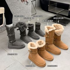 グレーの厚底インヒールショートブーツ、レディースハイブーツ、暖かい綿靴、東北雪地ブーツ、レディース冬用、裏起毛、厚底