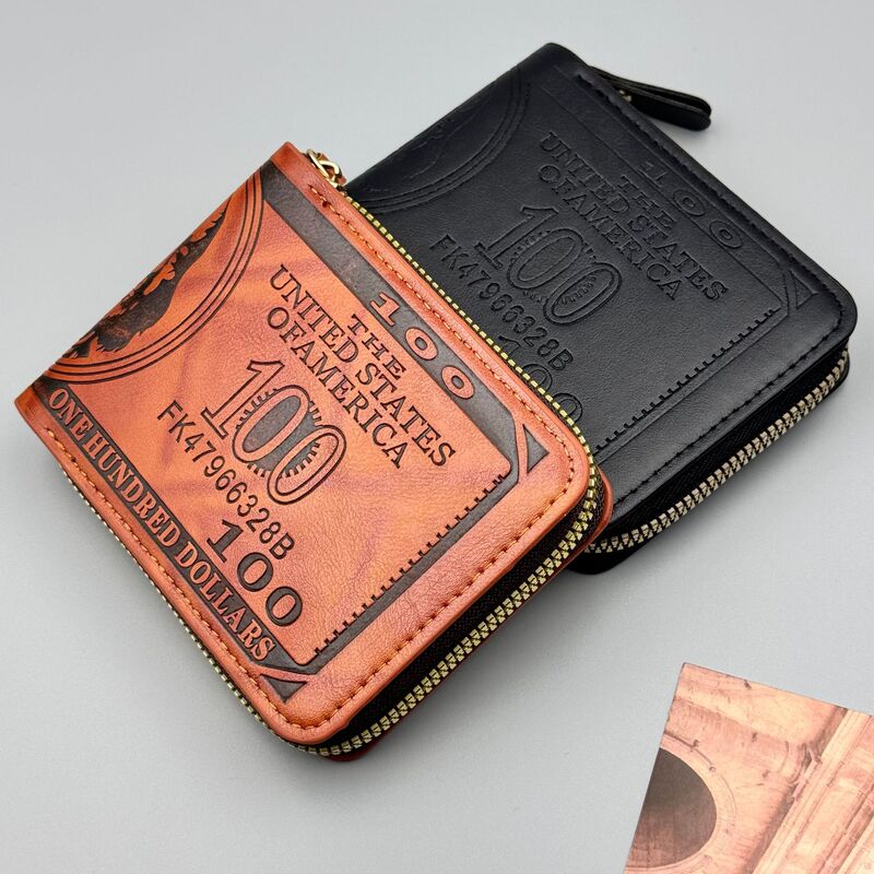 Factory direct men's wallet retro printed dollar short zipper bag Amazon cross-border explosions ultra light coin purse Factory direct men's wallet retro printed dollar short zipper bag Amazon cross-border explosions ultra light coin purse