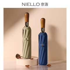 Nielloナイロ12骨大型抗嵐傘実木柄丈夫補強男性自動折り畳みビジネス傘