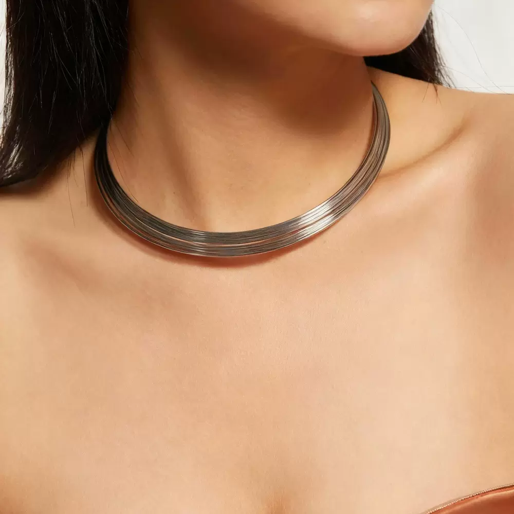 跨境亚马逊热卖个性金属项圈欧美流行金属开口朋克风扁丝项圈项饰