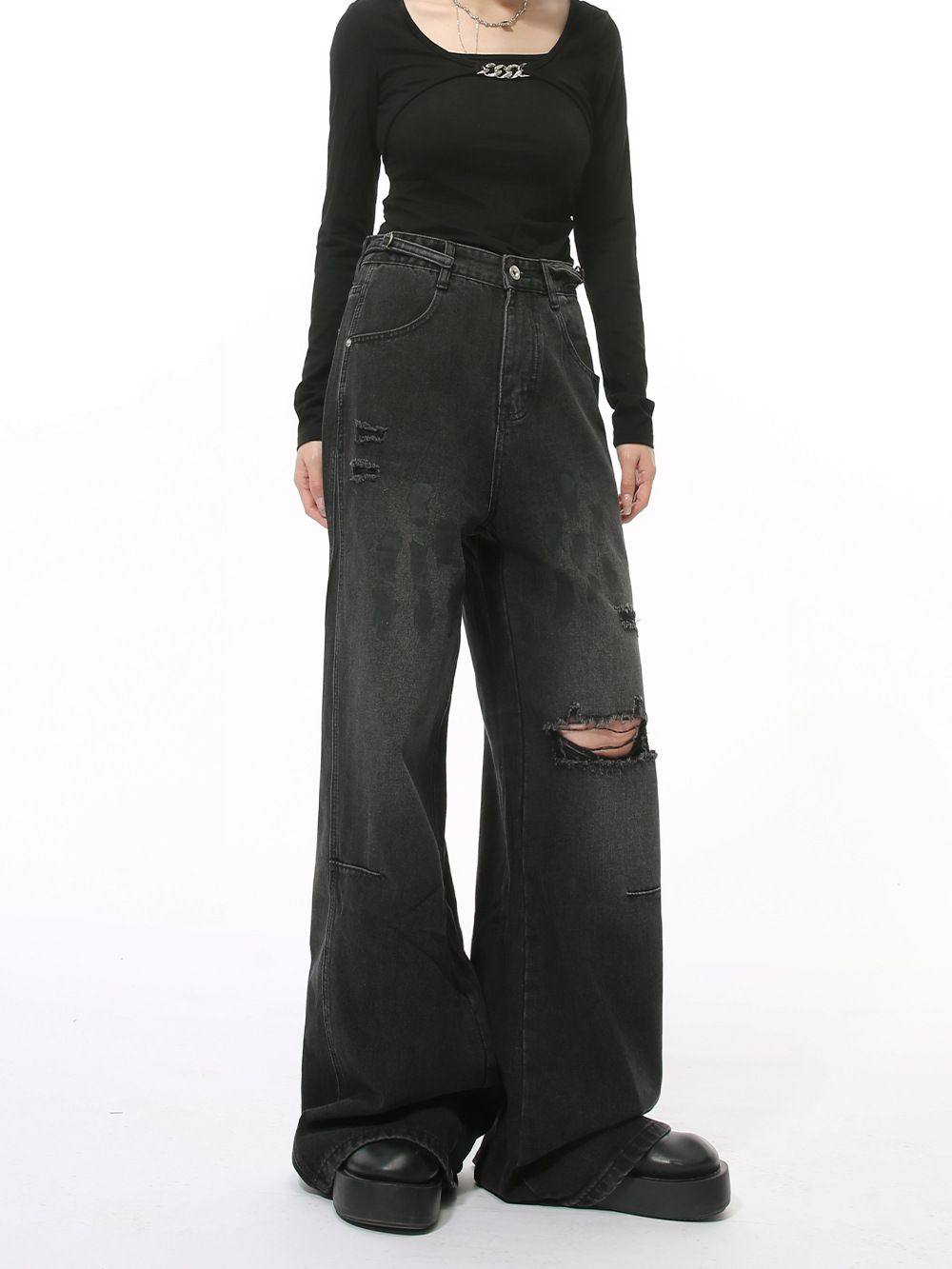 MTLCLOTHES Hombres| Nuevos productos de otoño de nicho de calle para hacer viejos agujeros de impresión sucia de barril recto lavar con agua jeans de moda