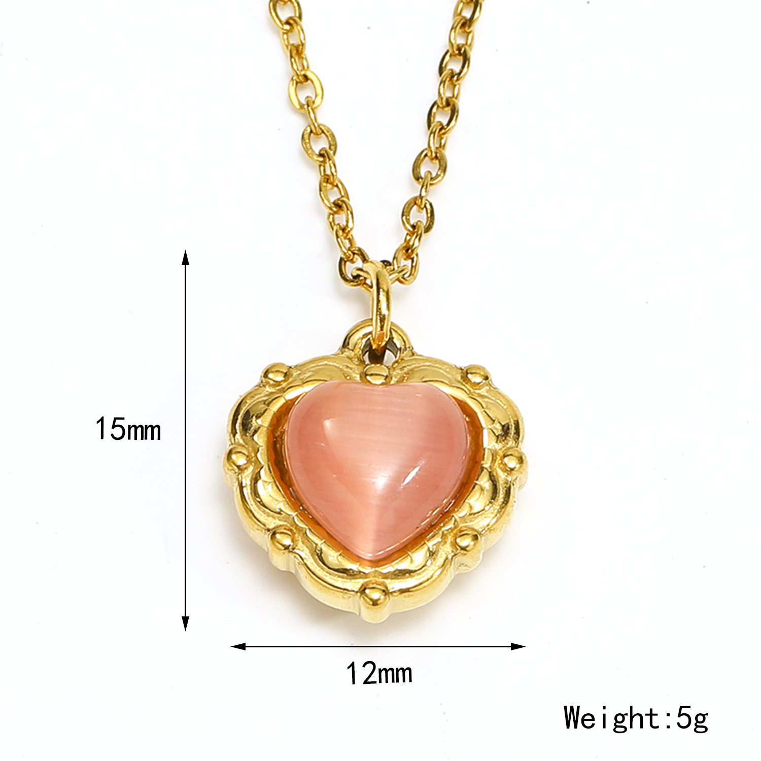 8g Weight Real Gold Plated Heart Shape 304 Stainless Steel Elegant Retro Waterproof Non Tarnish 304 Stainless Steel Pendant Necklace
