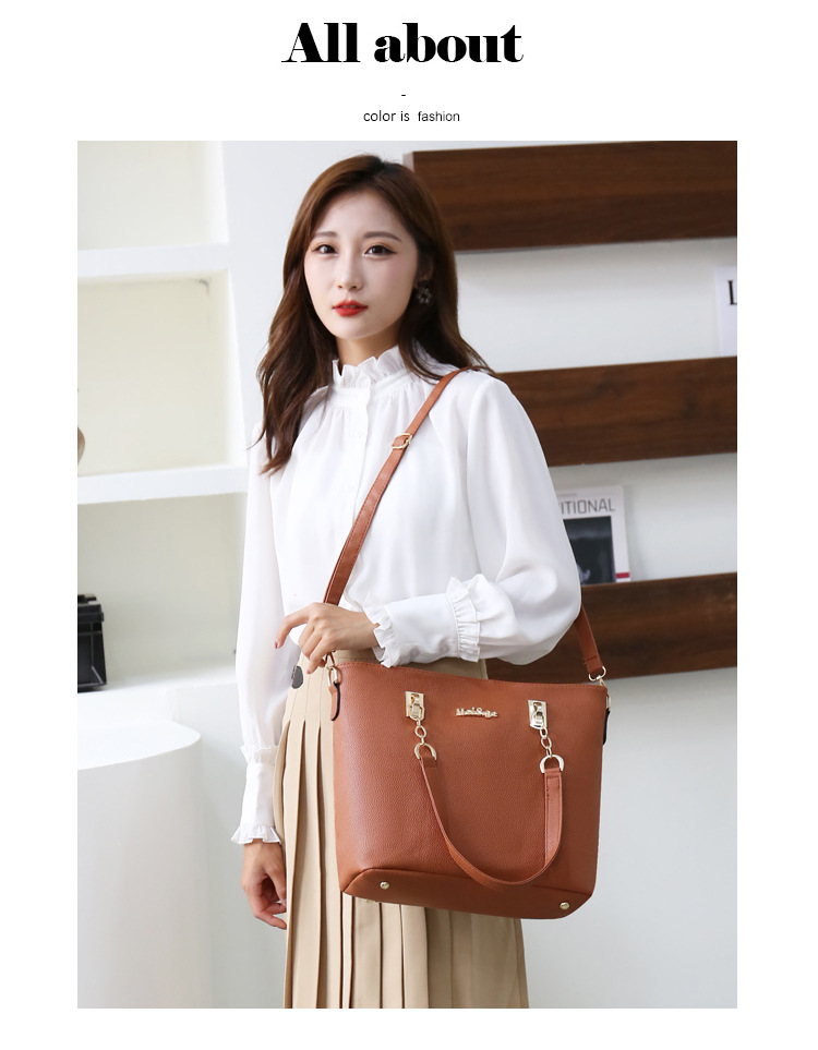 Single Shoulder Strap Strap Type Women's Medium Pu Leather Solid Color Vintage Style Streetwear Bucket Zipper Bag Sets