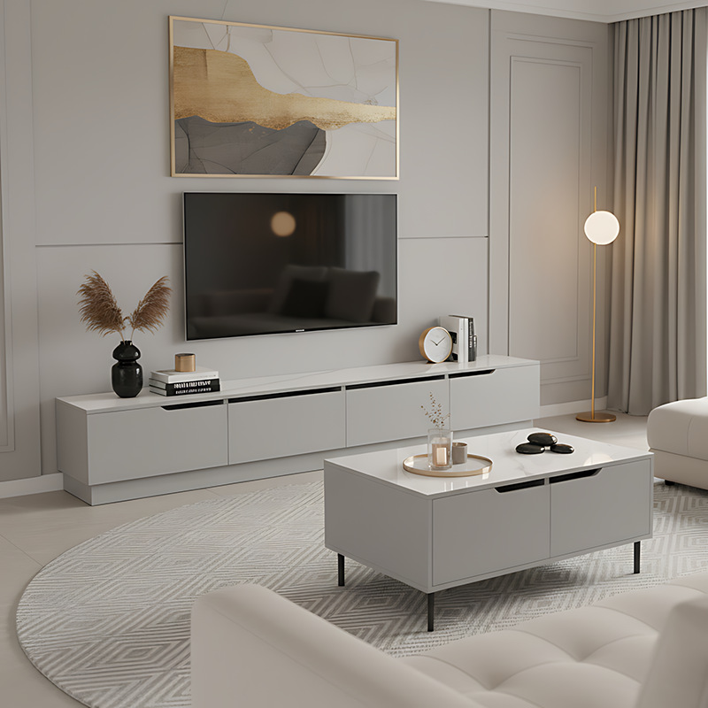 Solid Wood Tv Cabinet for Home Living Room 2025 New Small Apartment Simple Floor-Standing Storage Storage Integrated Tv Cabinet