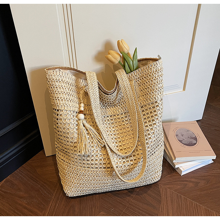 Bolsa de paja de gran capacidad para mujeres 2026 primavera nueva moda trenzada bolsa de brazo bolsa de viaje ocio bolsa tote bolsa de playa image 9