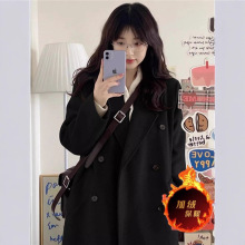 加绒毛呢外套女中长款2025冬季新款韩版宽松显瘦加厚加绒呢子大衣