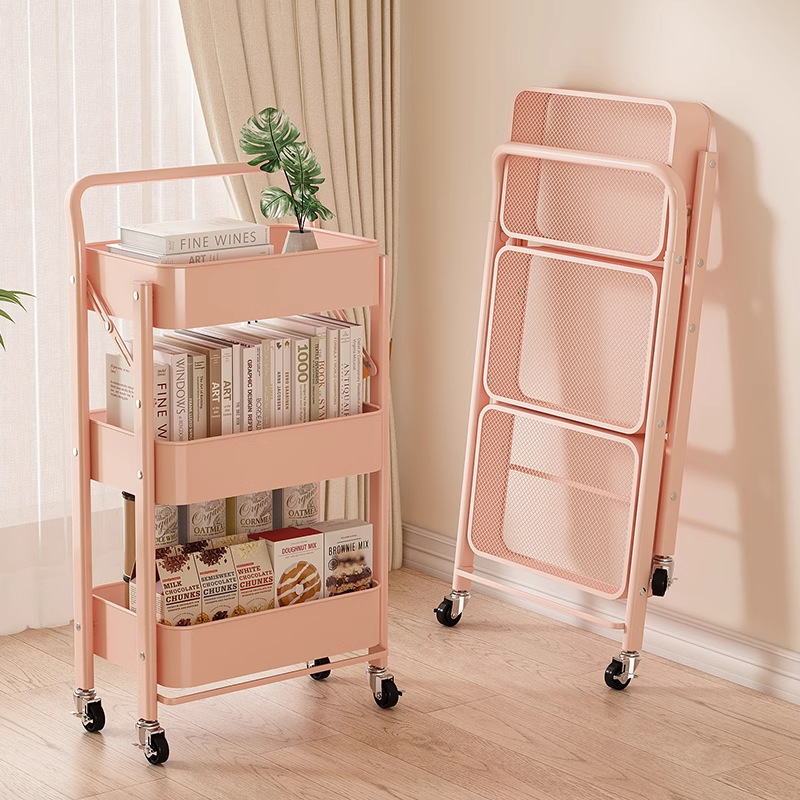 Installation-Free Folding Storage Rack Mobile Cart Living Room Snack Storage Rack Floor Multi-Layer Baby Storage Rack