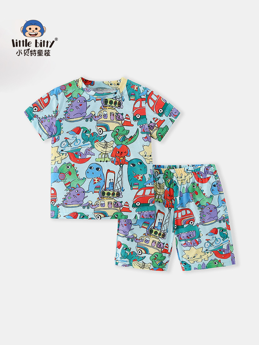 2025 Summer Children's Cartoon Animal Short Sleeve Shorts suit Boys Fashion Trend Printed Children's Clothing
