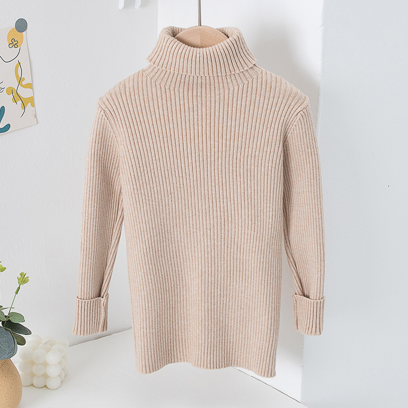 Suéter de cuello alto estilo coreano para niños y niñas, otoño/invierno 2025, capa base de punto, ropa infantil coreana con forro polar.