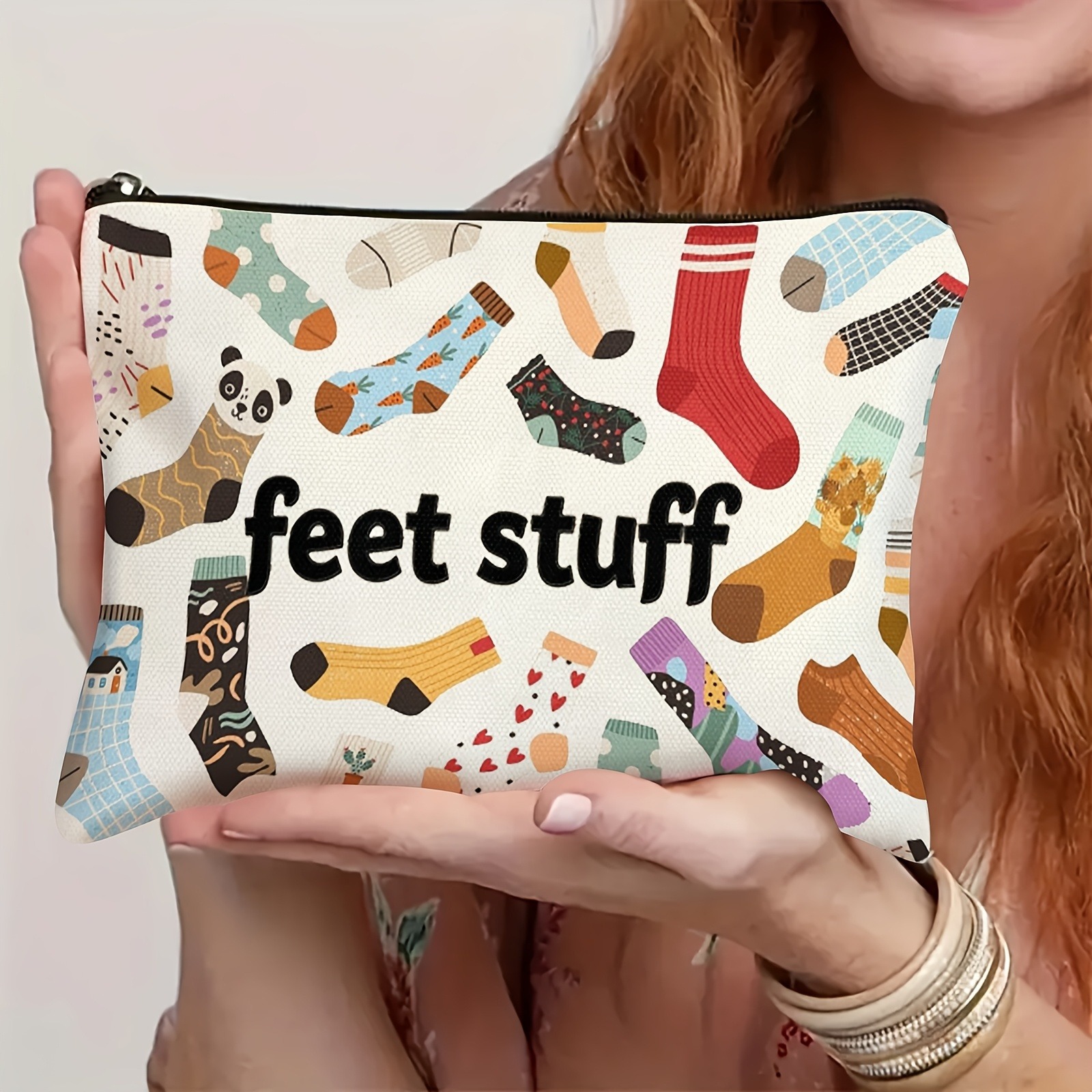 Colorful "Foot Thing" Printed Cosmetic Bag - Reusable Travel…