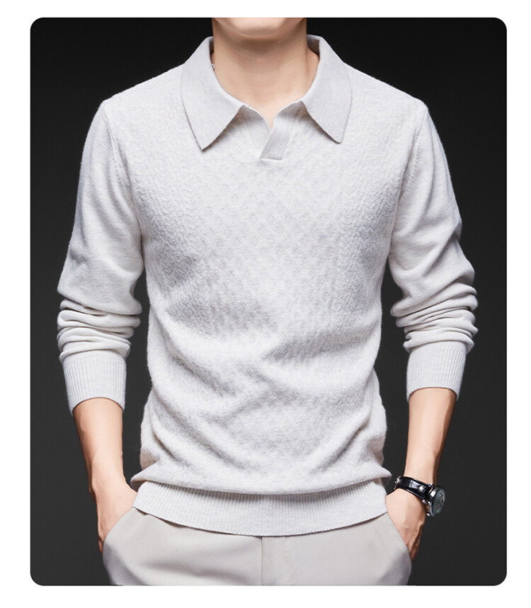 Nuevo comercio exterior con solapa suéter casual de hombre de manga larga camiseta de punto de color sólido de moda de otoño y invierno suéter de hombre simple