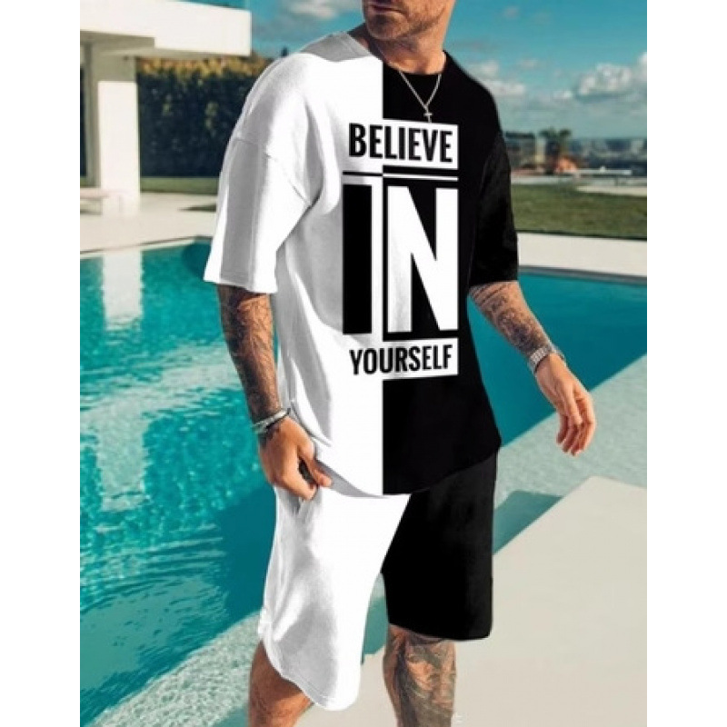 2023 verano transfronterizo camiseta 3D europea y americana manga corta pantalones cortos de dos piezas deportivos casuales para hombres