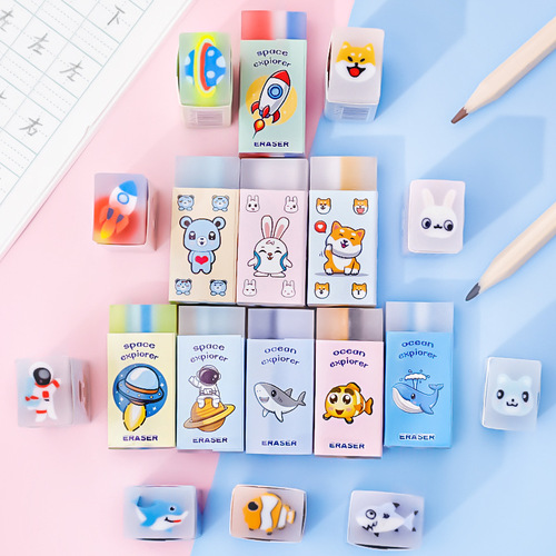 Cartoon Sandwich Eraser Student Stationery Prizes Wholesale Cute Marine Animal Art Cuttable Painting Eraser