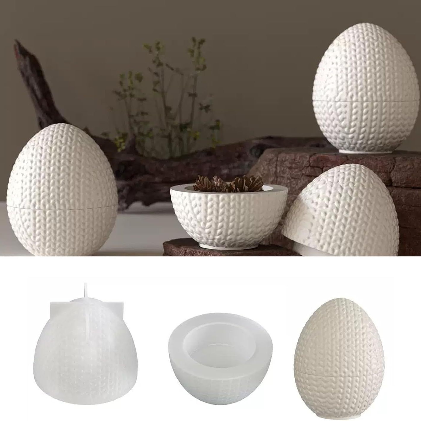 松果造型水泥香薰蜡烛杯 带盖纹理收纳罐 北欧风家居装饰摆件