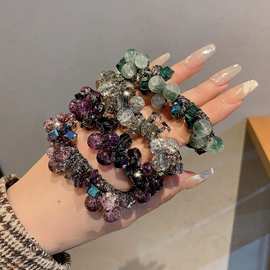 水晶发圈女串珠头绳气质丸子头皮筋马尾扎头绳发绳发饰韩系超大号