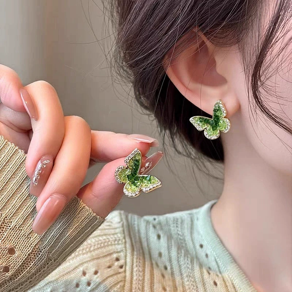 Mori green butterfly earrings -A1650 green