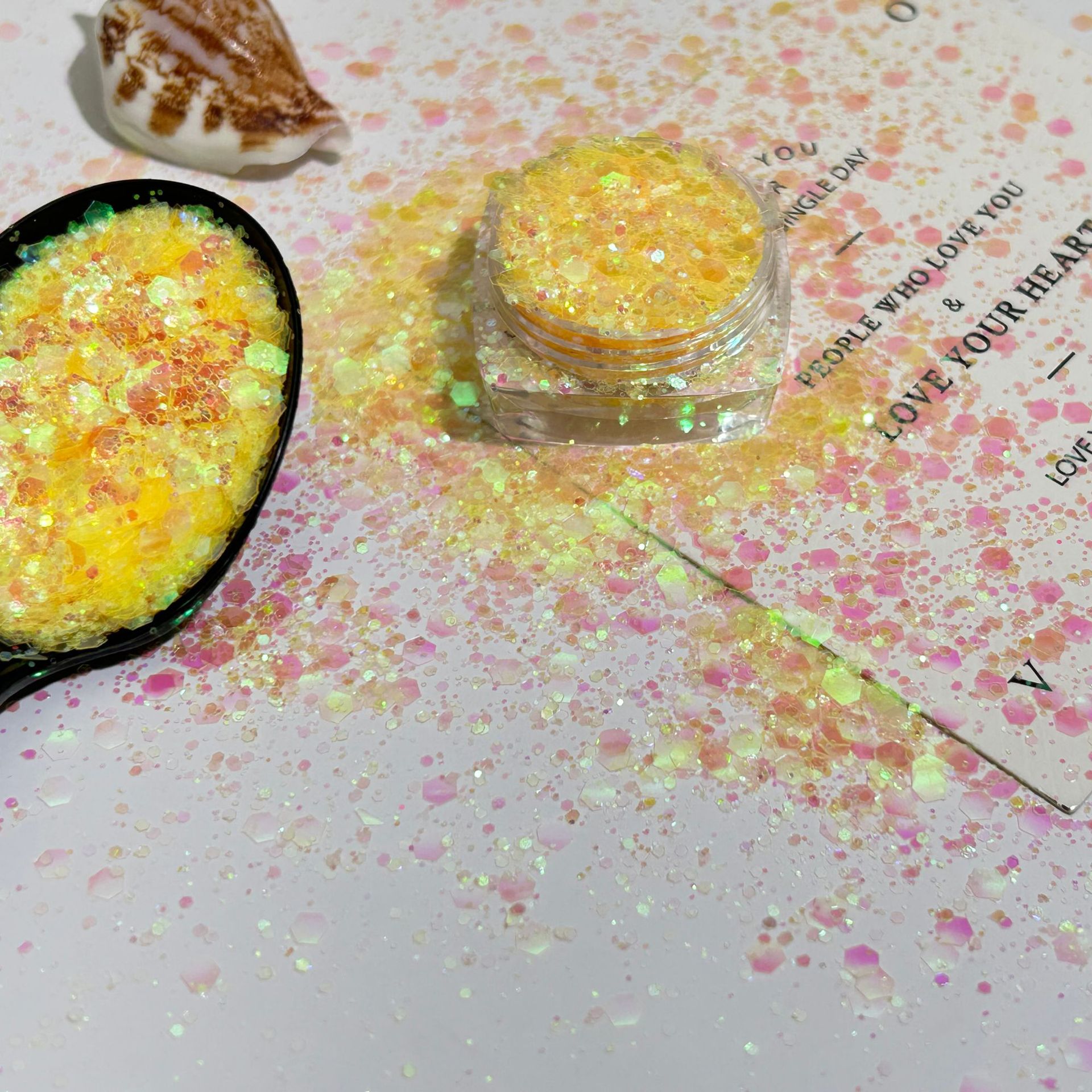 Golden Iridescent Polarized Semi-Transparent Sparkling Nail Art Glitter Transparent DIY Handmade Resin Decoration Nail Stickers