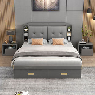 Pneumatic High Box Storage Bed Multifunctional Master Bedroom Double Bed Simple Small Apartment Storage Bed Bedroom Single Bed