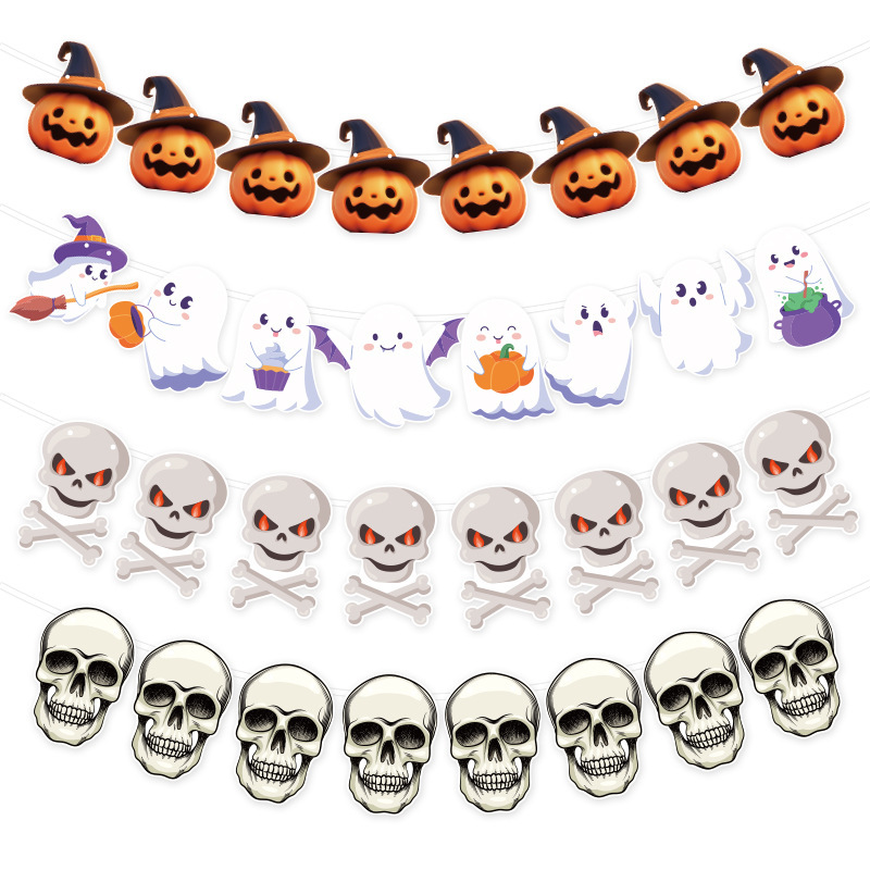 Amazon New Products Party Theme Horror Props Ghost Festival Halloween Flag Hanging Ghost Flower Banner Decorations