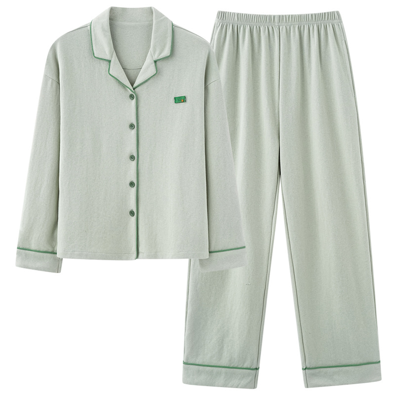 Algodón puro pareja pijamas de las mujeres del otoño nuevo simple chica lycra algodón manga larga vestir prendas exteriores desgaste los hombres traje