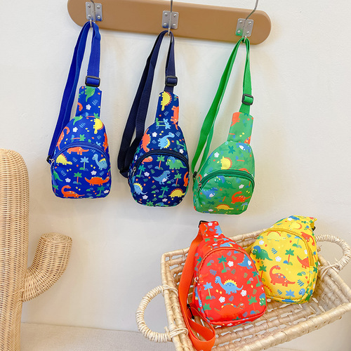 Korean Children's Crossbody Bag Cartoon Cute Dinosaur Print Chest Bag Lightweight Nylon Children's Outing Snack Bag