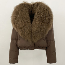 冬季新款女式短款时尚保暖羽绒服小个子洋气超大真滩羊毛毛领外套