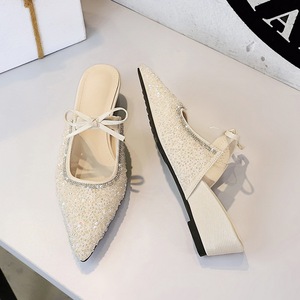 599-2 French style niche pointed rhinestone toe cap trailer for wearing bow tie sequin fabric back empty women's sh