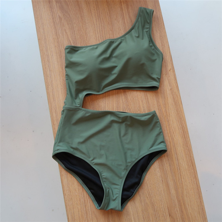 solid color slim high waist split bikini  NSHL44012