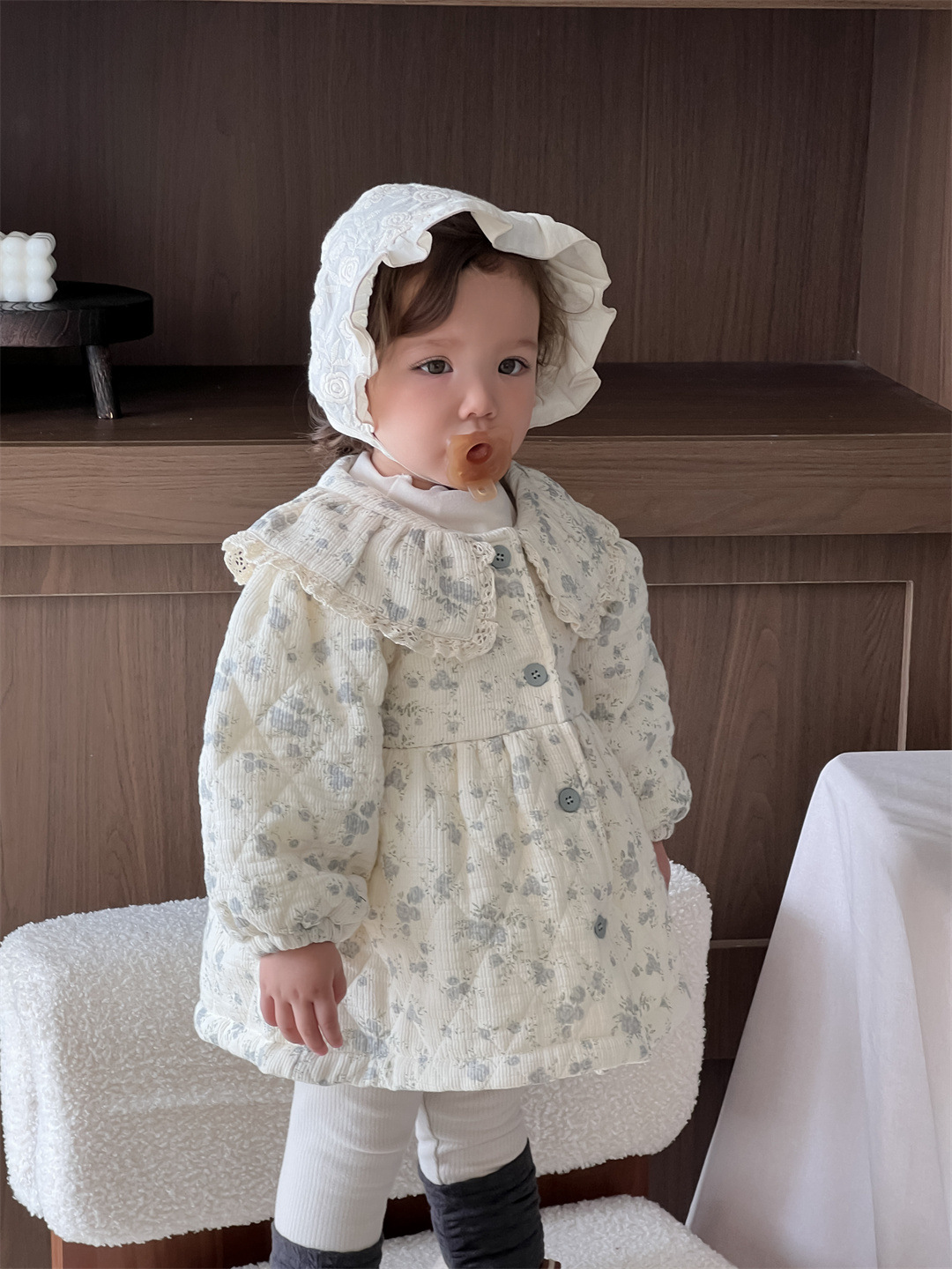 Niñas flores cortas chaqueta larga engrosada otoño invierno ropa infantil coreana ropa de invierno bebé ropa de invierno