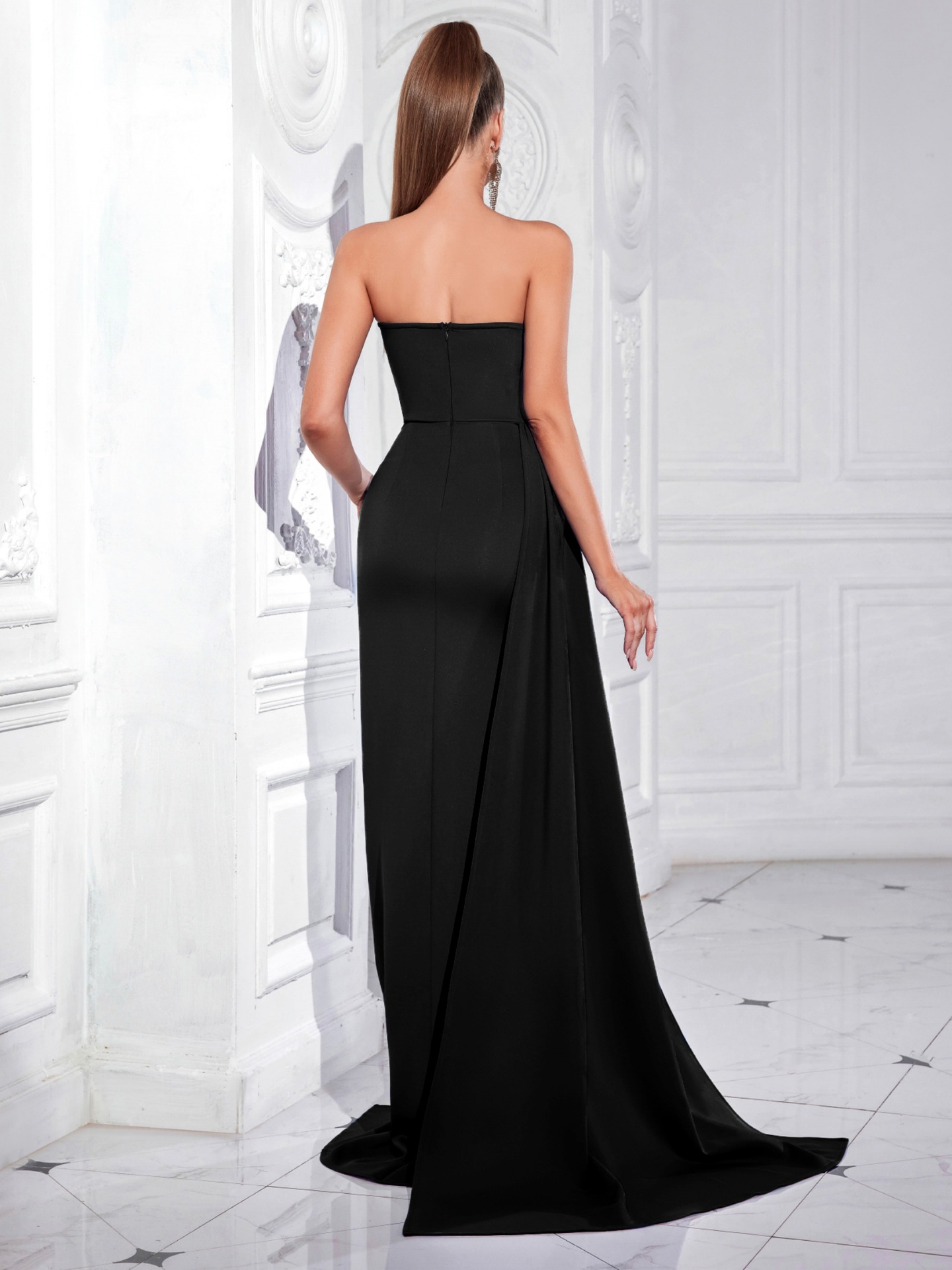 Vestido de noche de tubo de alta gama de color sólido europeo y americano transfronterizo, vestido de cena de lujo ligero con diamantes y diamantes