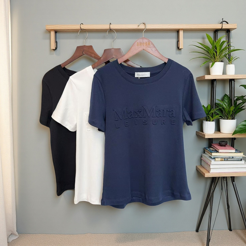 Max25 Summer New Concave and Convex Letters Casual Loose Short-Sleeved Women's Fashionable and Versatile Comfortable T-Shirt Top Half-Sleeved Max25 Summer New Concave and Convex Letters Casual Loose Short-Sleeved Women's Fashionable and Versatile Comfortable T-Shirt Top Half-Sleeved