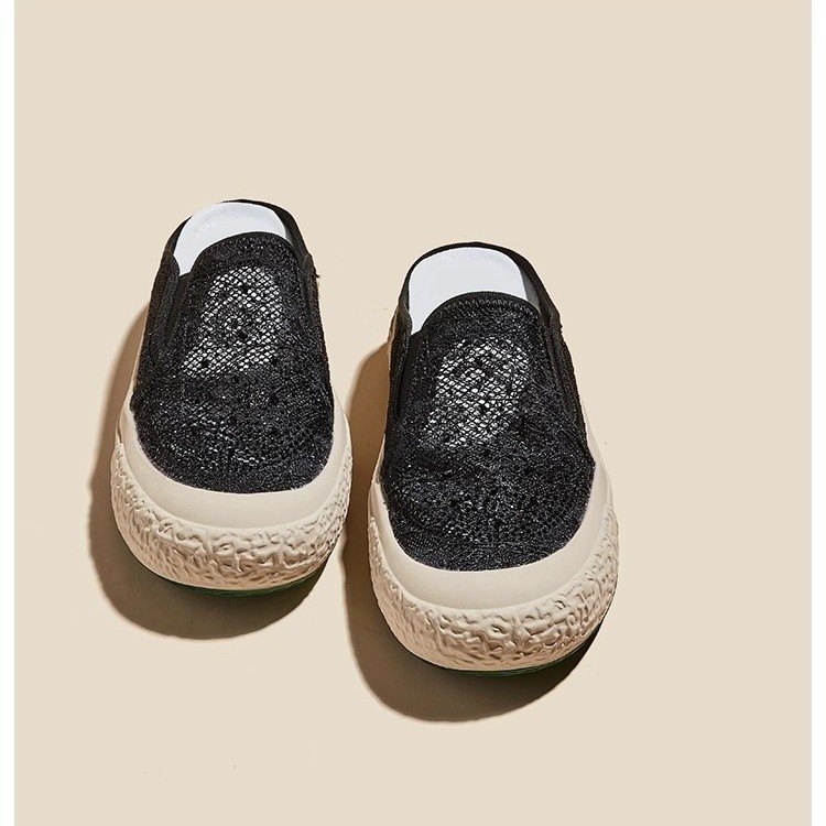 Damiu con la misma cabeza de bolsa media zapatillas mujeres 2025 moda pequeña fragancia zapatos de pescador de malla transpirable zapatos casuales con suela gruesa