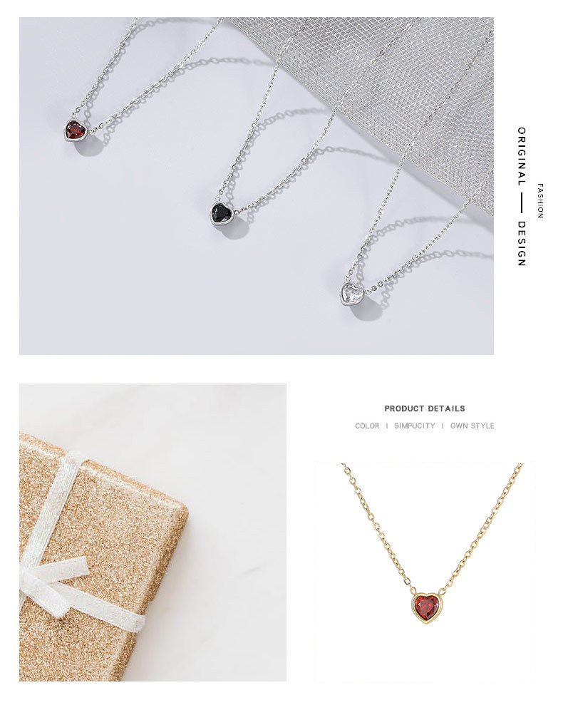 Fashion Heart Shape Titanium Steel Inlay Zircon Pendant Necklace 1 Piece