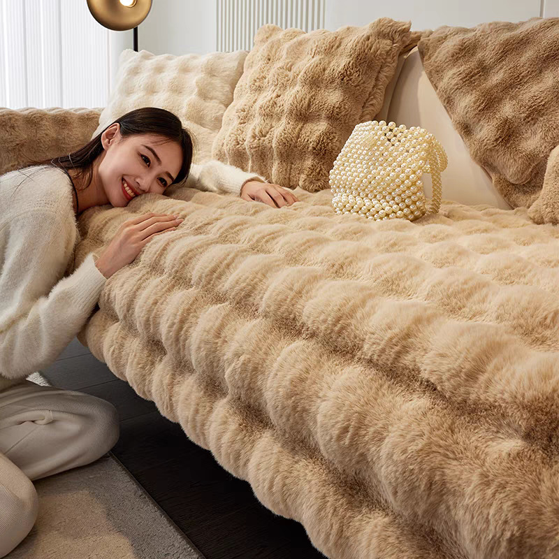 Rabbit Fur Plush Autumn Thickened Leather Non-Slip Seat Cushion Winter Bubble Velvet Sofa Towel Export Label_voghion.com