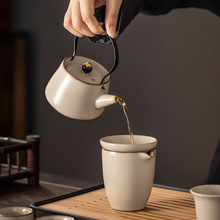 米黄汝窑功夫茶具套装家用陶瓷茶壶盖碗茶杯茶盘轻奢喝茶中式