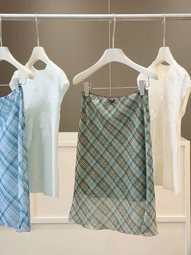 Retro green plaid skirt for women's summer high waist, slimming and hip-covering temperament bag, hip skirt, hot girl A-line middle skirt