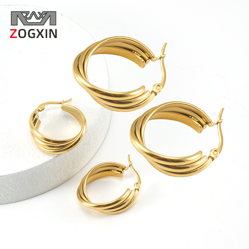 Cross-border European and American Stainless Steel Multi-layer Earrings Women's Niche Ins Cold Style 18K Fashion All-match Titanium Steel Earrings