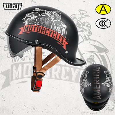 Motosiklet kaskı (dəbilqə) motorcycle warped half helmet men's - matte-black-motorcycle-m-head-circumference-52-54cm-transparent-black-tea-lenses