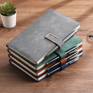 A5 Leather-Feel Notebook with U-Shaped Buckle, Business Use, Customizable Logo, Soft Sheepskin Gift Box Set, Business Gift