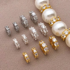 銅に18K本金メッキ、高色保持性ジルコン付きホイール型スペーサービーズ、手作りDIYパールブレスレット・ネックレス用アクセサリー