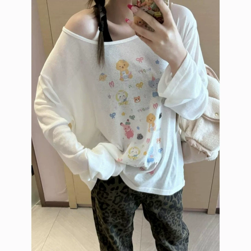 Женская летняя блузка с защитой от солнца, новинка 2025 года, утягивающая тонкая рубашка с длинными рукавами, милый сексуальный топ с принтом, верхняя одежда