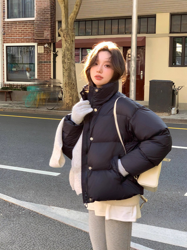 95白鸭绒网红短款羽绒服女冬季2025新款小个子超厚泡芙面包服爆款|undefined