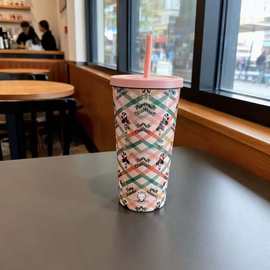 新款跨境圣诞庆祝粉色吸管杯高颜值水杯保冷保热