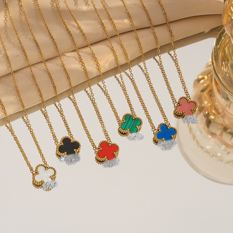 Cross-Border Lucky Four-Leaf Clover Necklace Titanium Steel Light Luxury High-End Women's Trendy Double-Sided Design Clavicle Necklace Jewelry