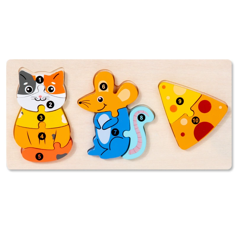Three dimensional wooden brainteaser, in 3d format, color, early education