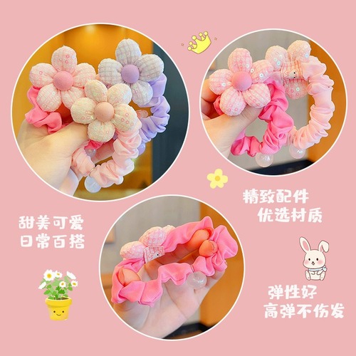 2pcs Girls baby colorful flowers hair rope Korean sequined flower balls hair circle small cute girl high elastic horsetail headdress flower hair accessories