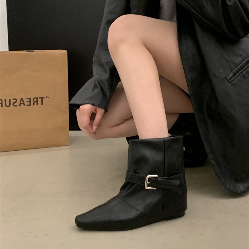 法式复古美拉德小众尖头短靴女瘦瘦单鞋2025秋新款马丁靴女款裸靴|undefined