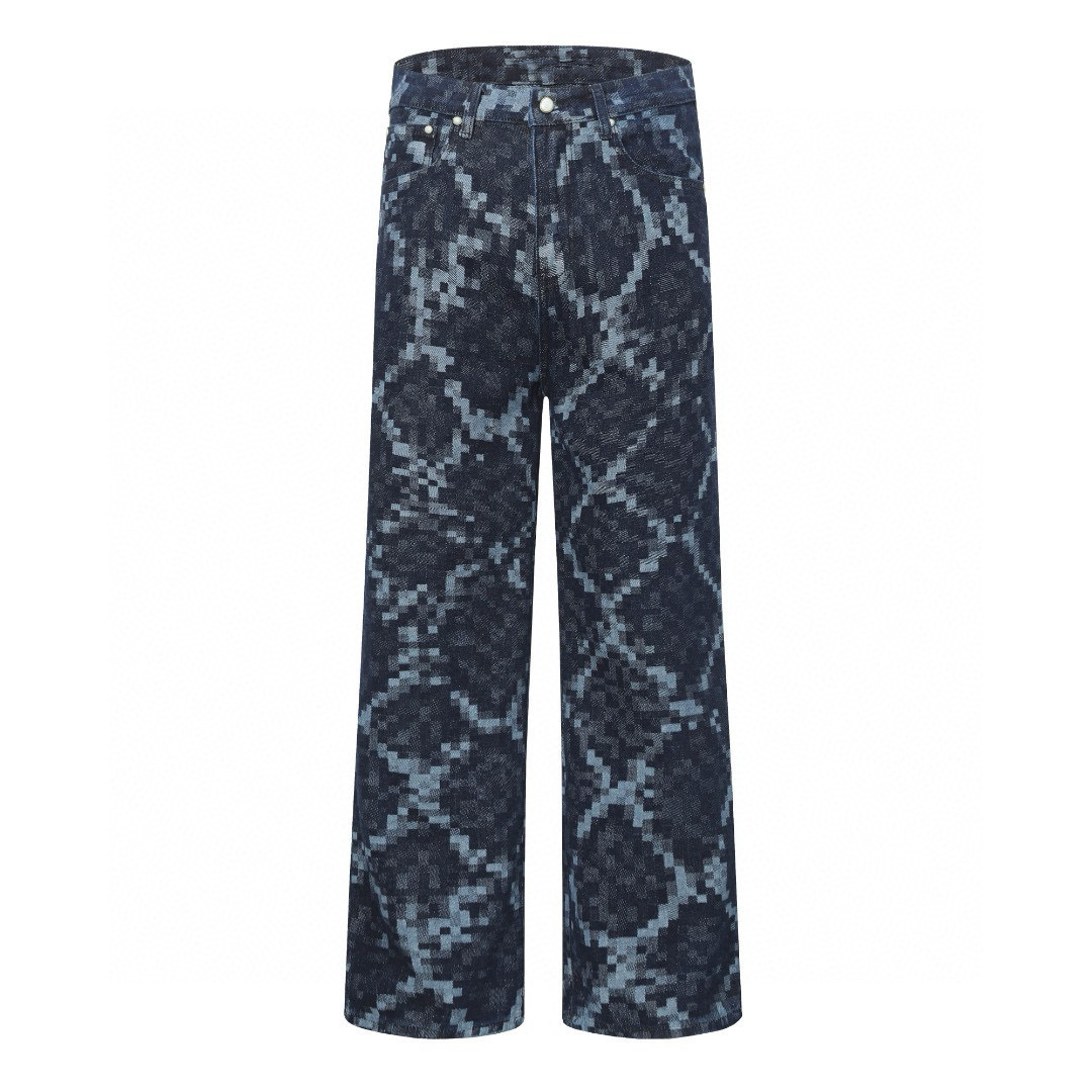 High-end Custom Men's And Women's Year Snake Pattern Mosaic Straight Loose Casual Jeans_voghion.com