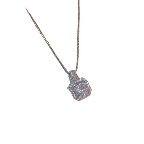 Zircon Square Diamond Clavicle Chain Simple Korean High Carbon Simulation Diamond Ring Earrings Pendant Three-piece Birthday Gift